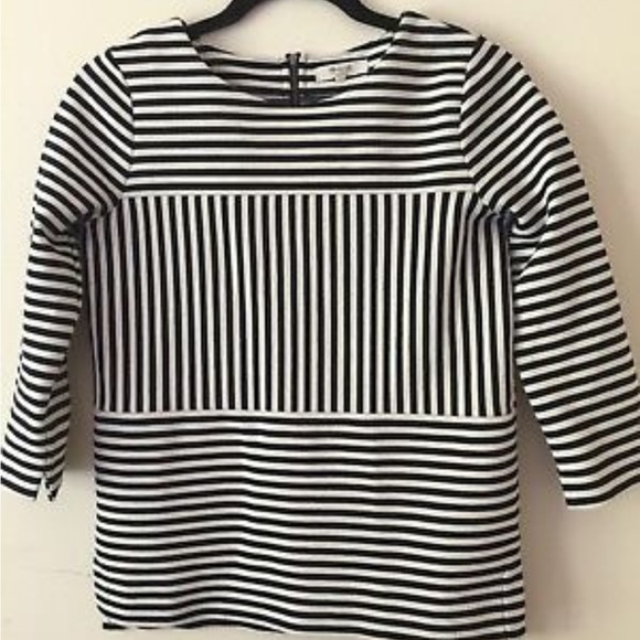 Madewell striped 3/4 sleeve top with zipper back and split seams XS - Picture 2 of 12
